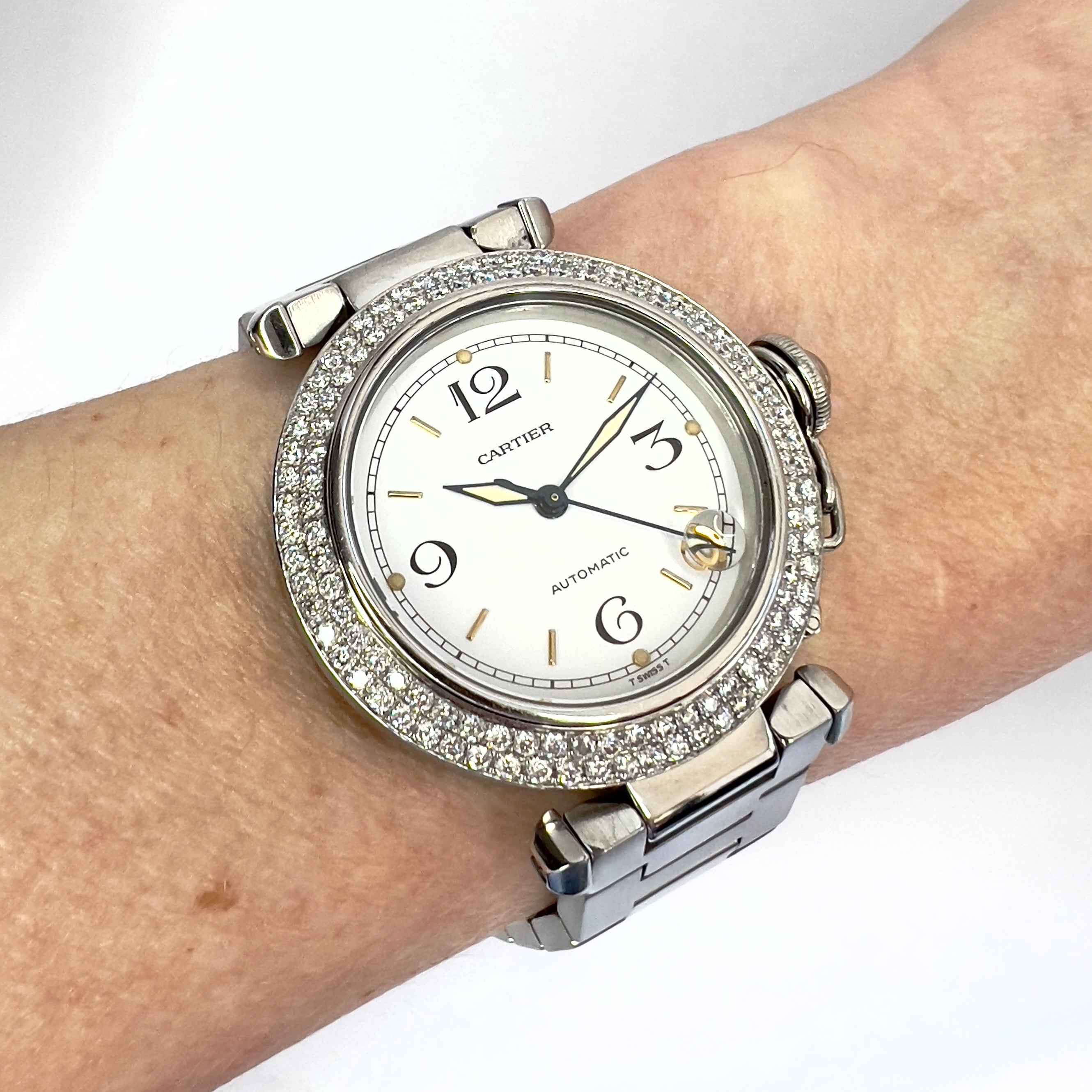 CARTIER PASHA Automatic 35mm Steel 1.81TCW DIAMOND Watch NATILUXIA