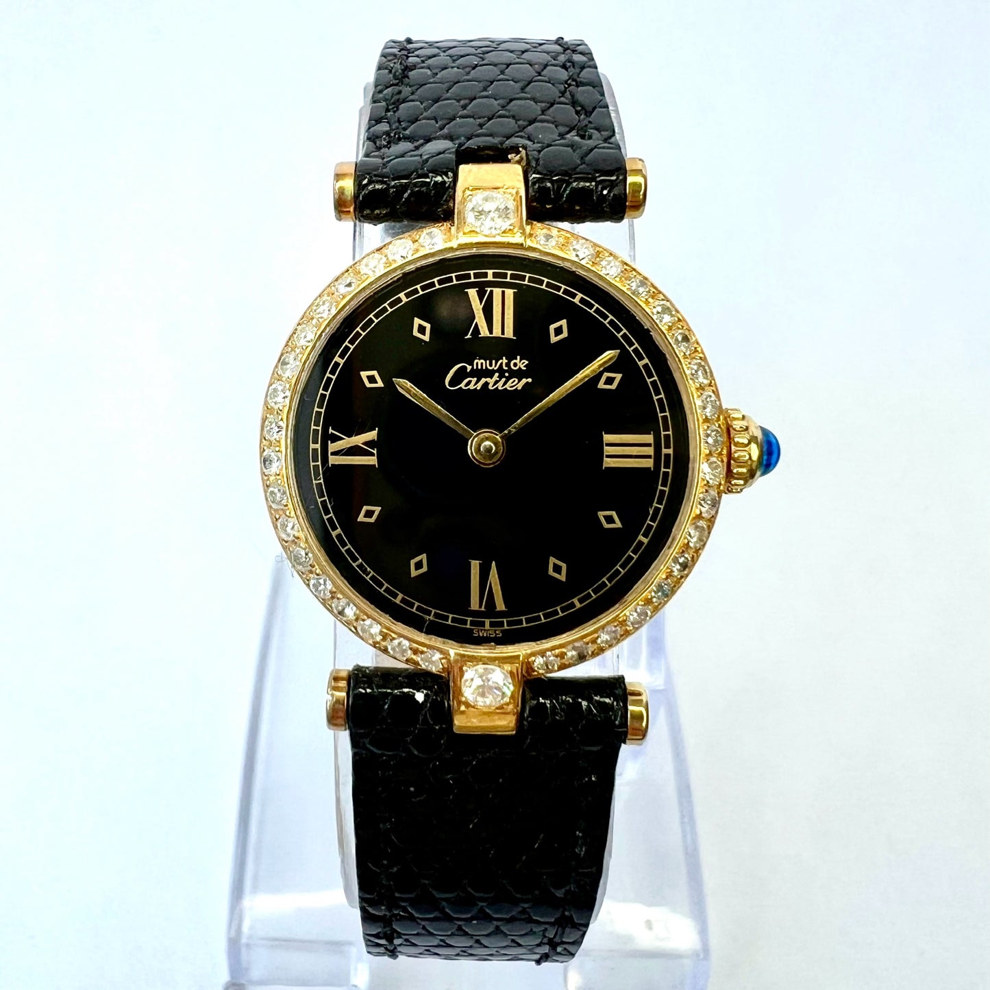 MUST DE CARTIER VERMEIL 24mm Quartz GoldPlated Silver 0.68TCW Diamond Watch