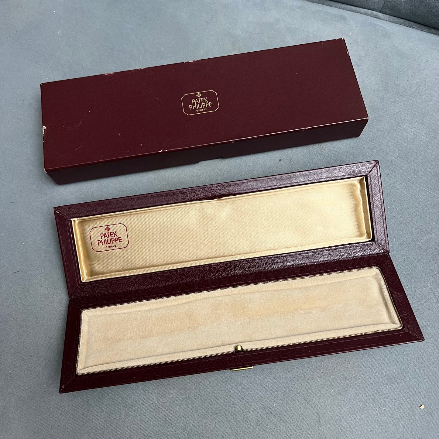 PATEK PHILIPPE Burgundy Box + Outer Box 10.60x3.30x1.25 inches