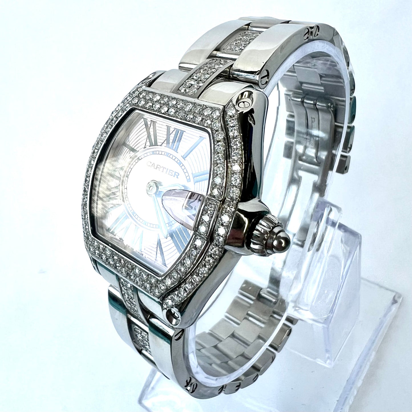 CARTIER ROADSTER Quartz 31mm Steel 2.2TCW Diamond Watch