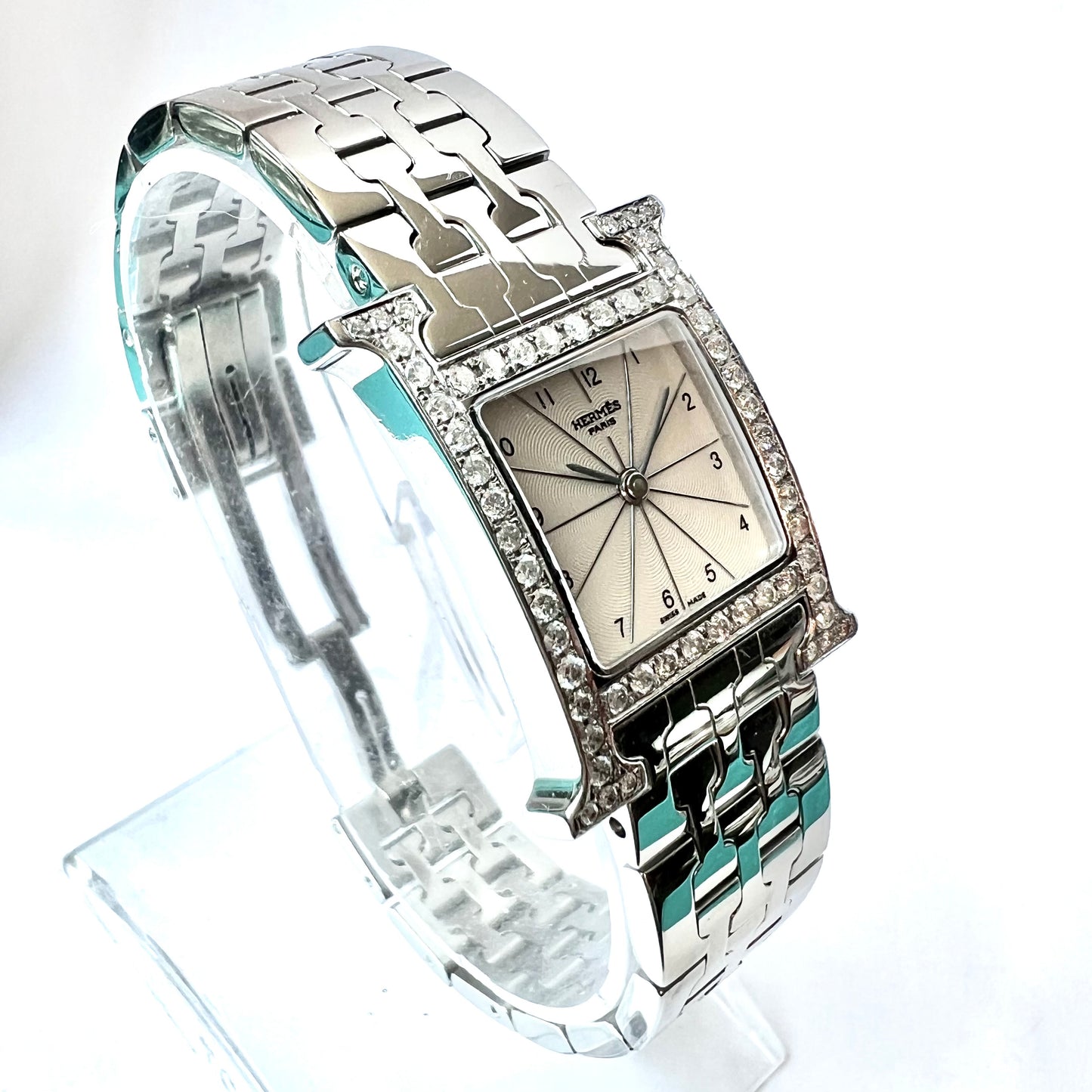 HERMÈS HEURE H Quartz 25mm Steel 0.91TCW DIAMOND Watch Silver Dial