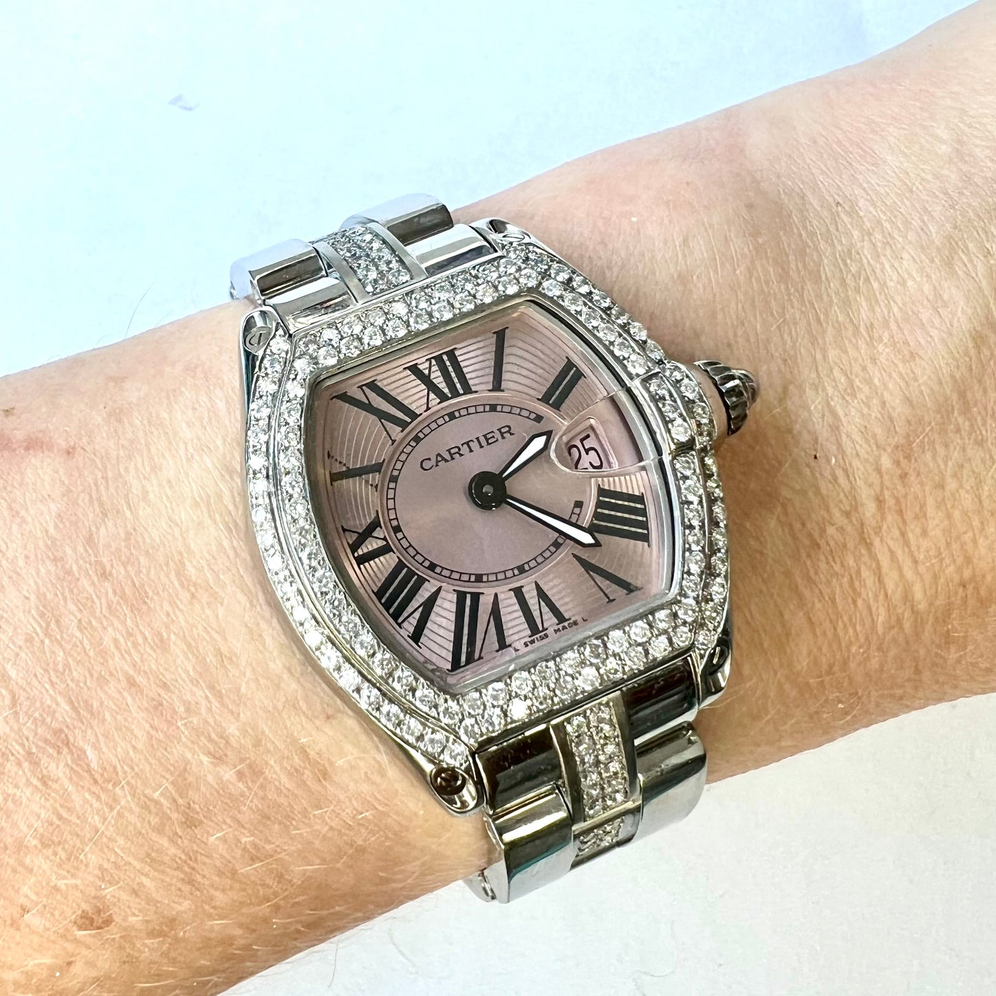 CARTIER ROADSTER Quartz 31mm Steel 2.2TCW Diamond Watch