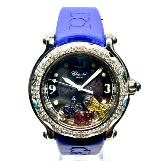 CHOPARD HAPPY SPORT Quartz 38mm Steel 3 Floating Fishes Diamond Watch