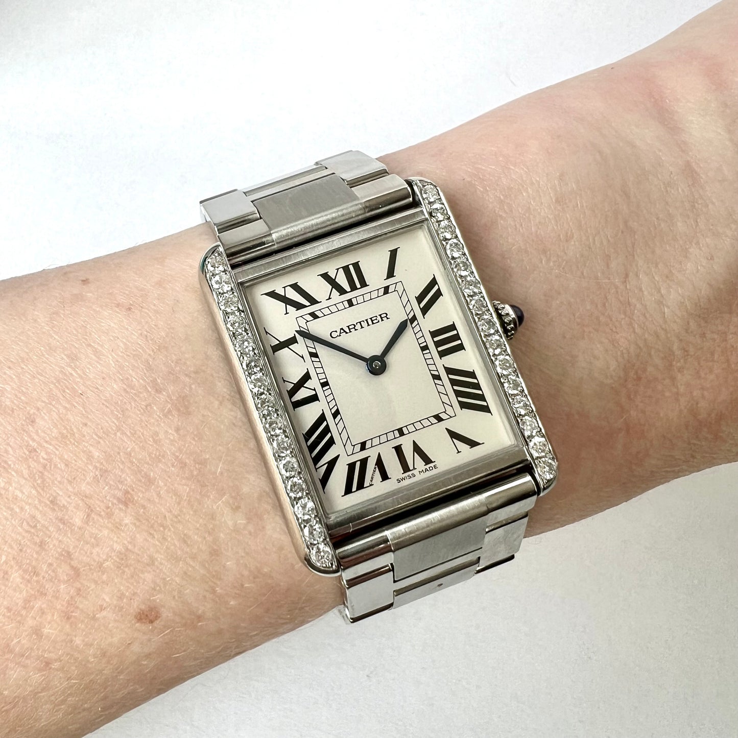 CARTIER TANK SOLO Quartz 27mm Steel 0.75TCW DIAMOND Watch