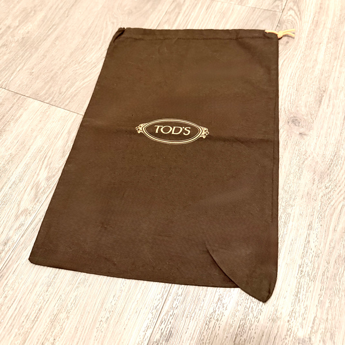 TOD’S Cotton Brown Drawstring Dust Bag 14.5x10.40” w/ Logo in Orange