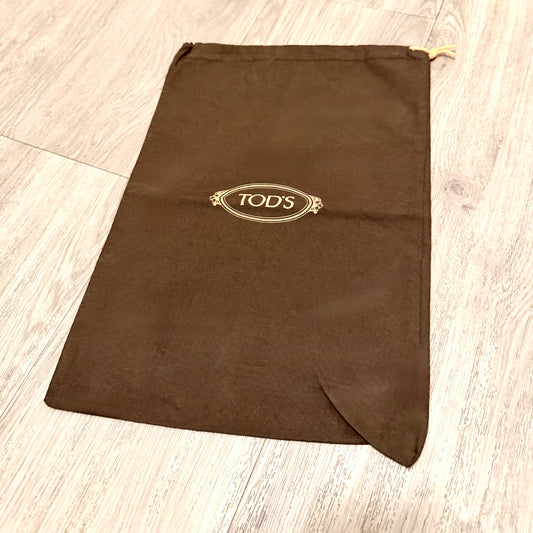 TOD’S Cotton Brown Drawstring Dust Bag 14.5x10.40” w/ Logo in Orange