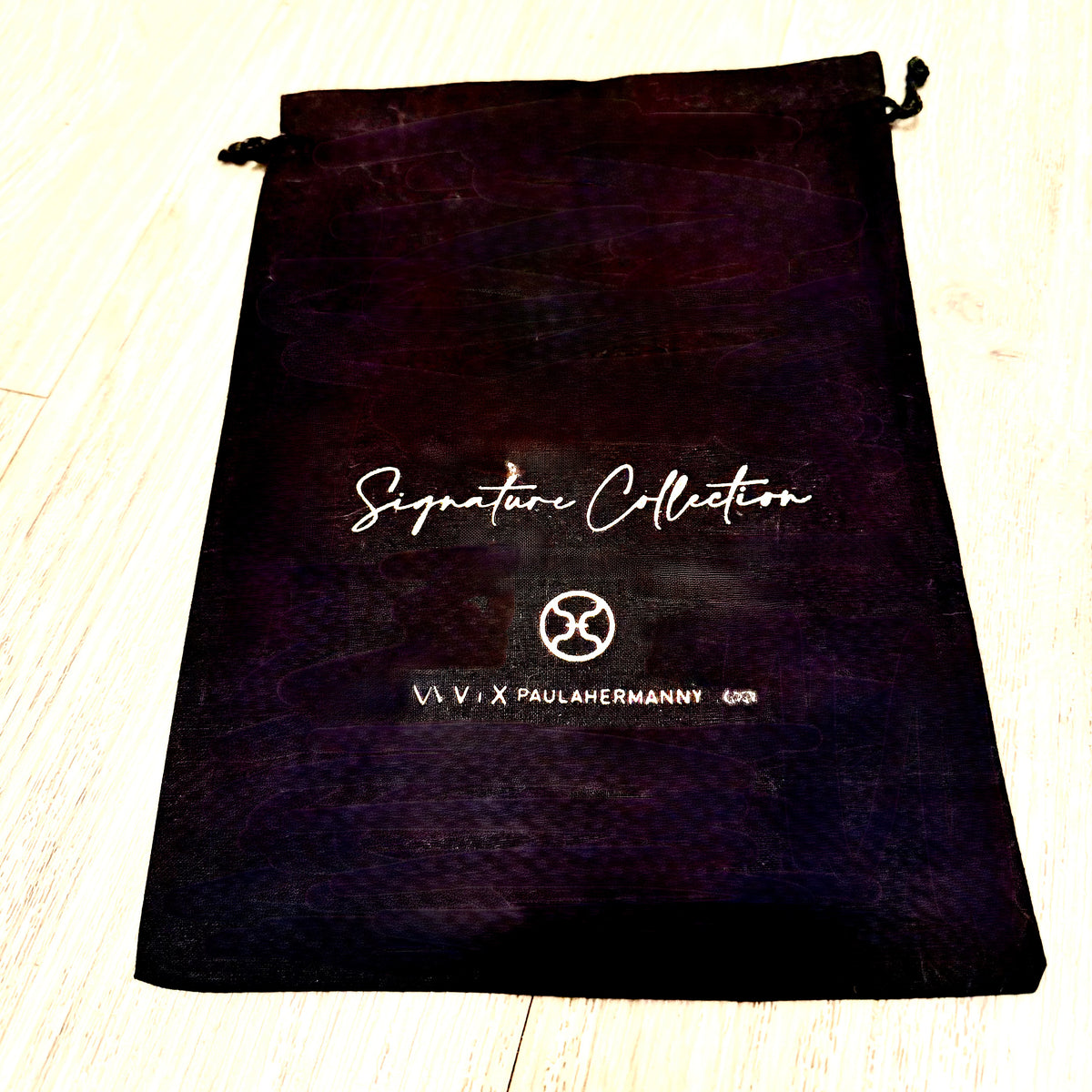 VIX Paulahermanny Signature Collection Cotton Black Gold Logo Drawstring Dust Bag 11x7.70”