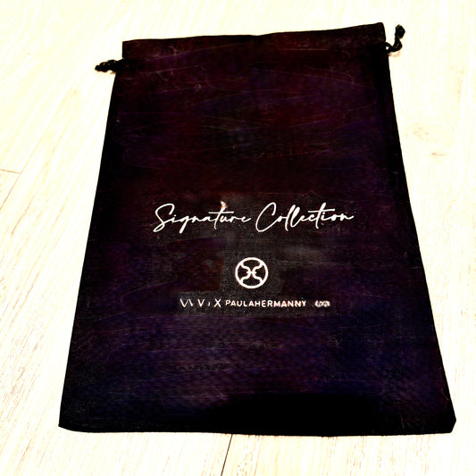 VIX Paulahermanny Signature Collection Cotton Black Gold Logo Drawstring Dust Bag 11x7.70”