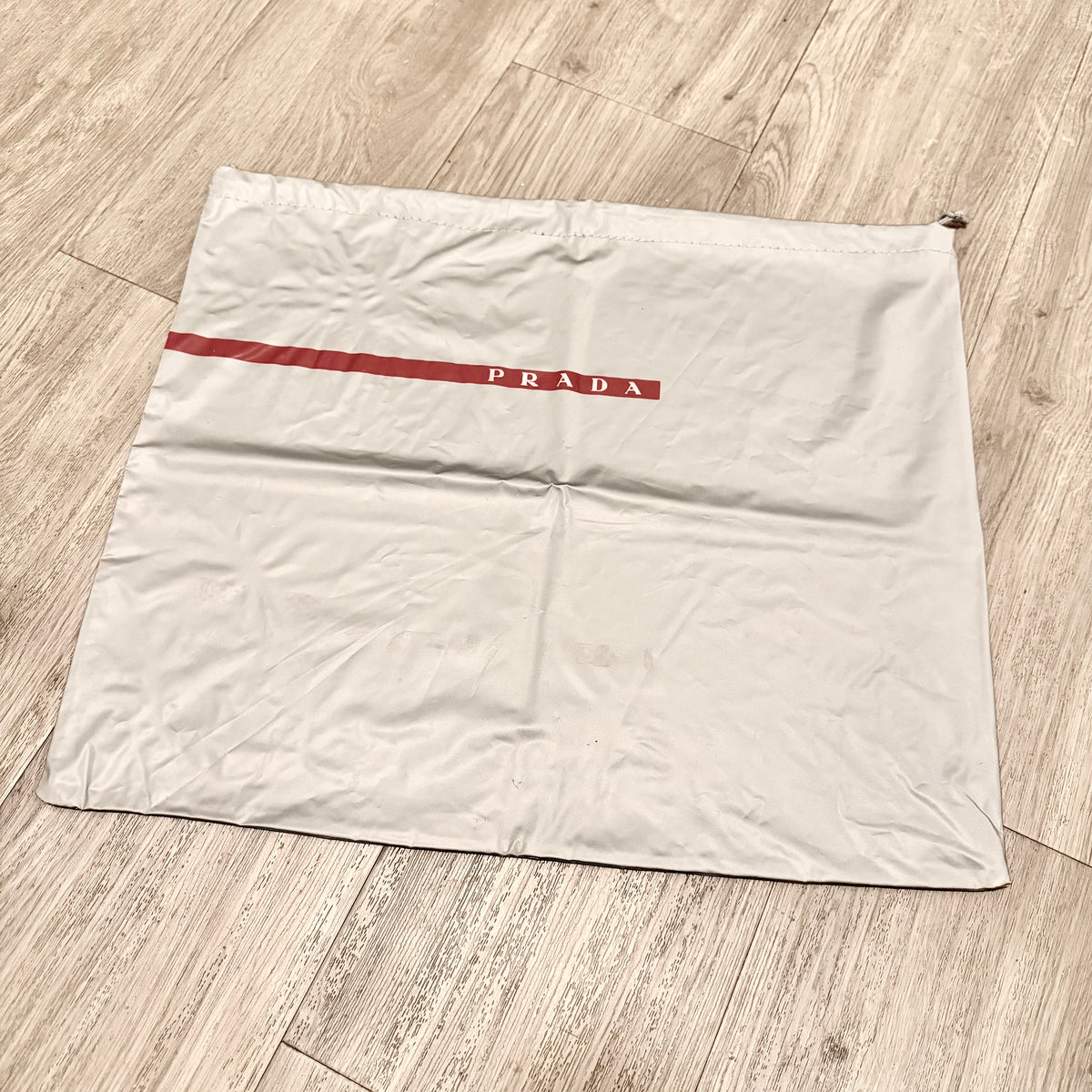 PRADA Nylon Water Resistant Gray Purse Dust Bag 19.5x16.5” w/Red Stripe Logo