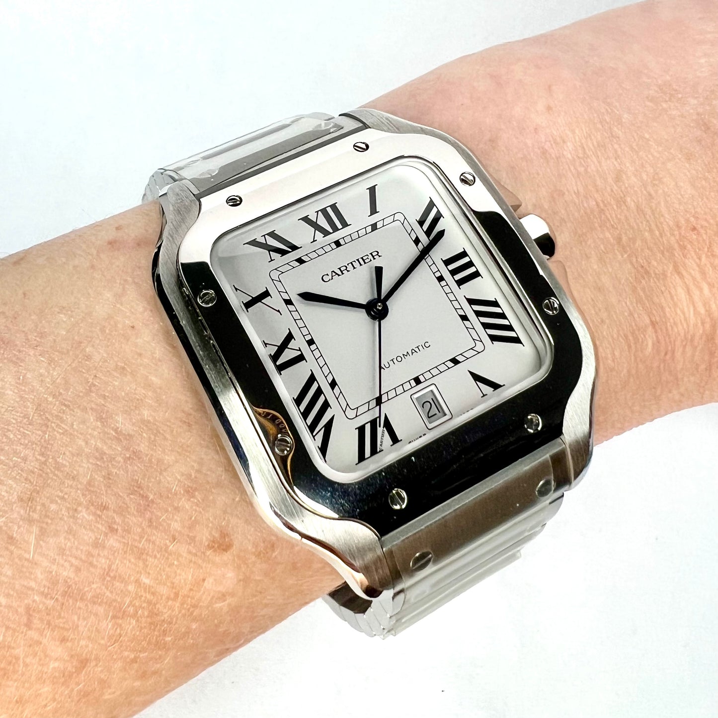 NEW SANTOS DE CARTIER Automatic 39.8mm Steel Watch White Dial