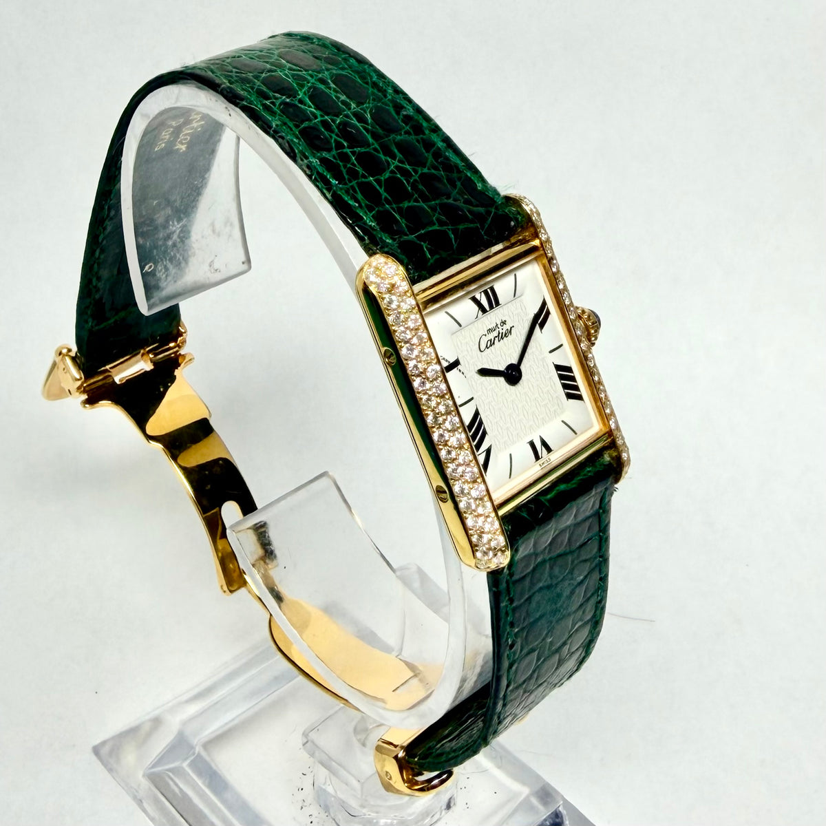 Must de CARTIER TANK VERMEIL Quartz 20mm GP Silver 0.63TCW Diamond Watch White Logo Dial