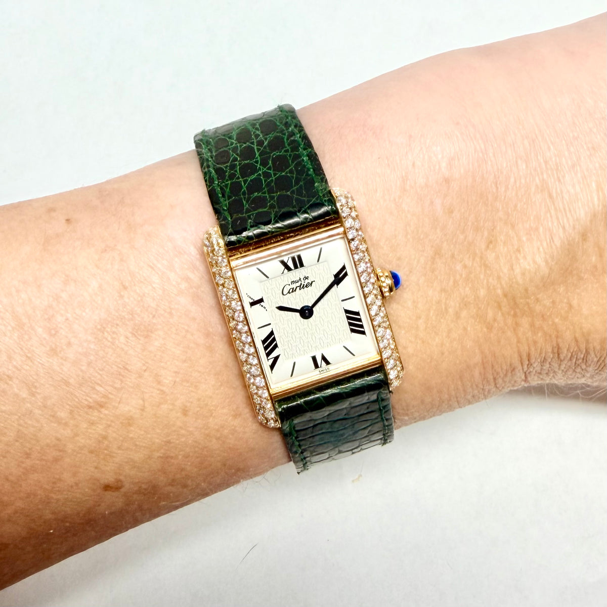 Must de CARTIER TANK VERMEIL Quartz 20mm GP Silver 0.63TCW Diamond Watch White Logo Dial