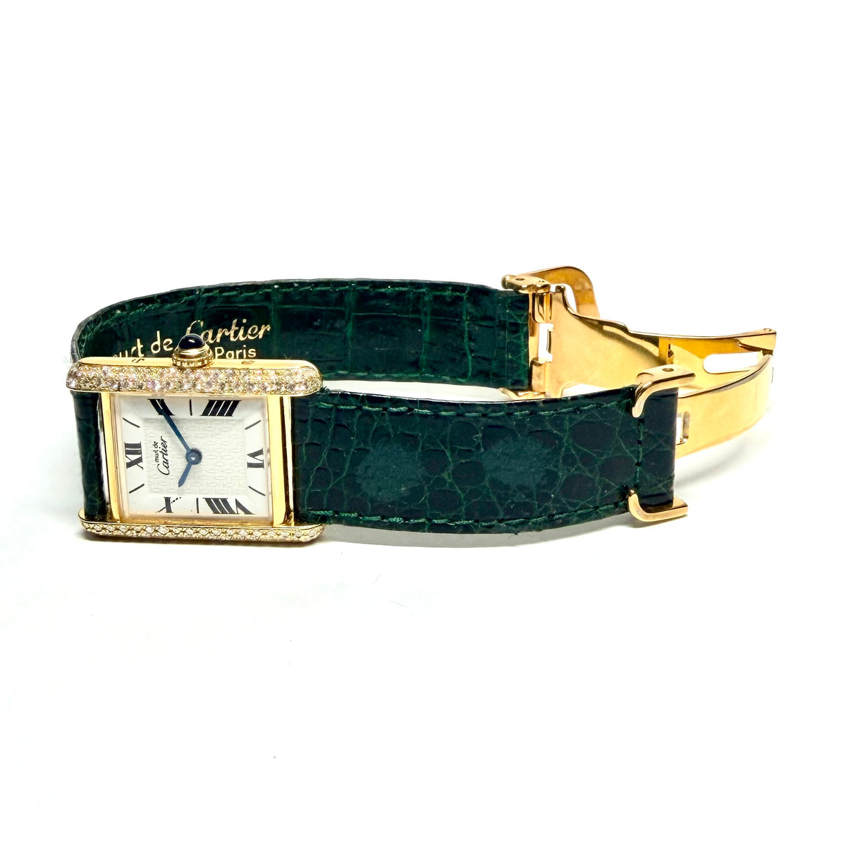Must de CARTIER TANK VERMEIL Quartz 20mm GP Silver 0.63TCW Diamond Watch White Logo Dial
