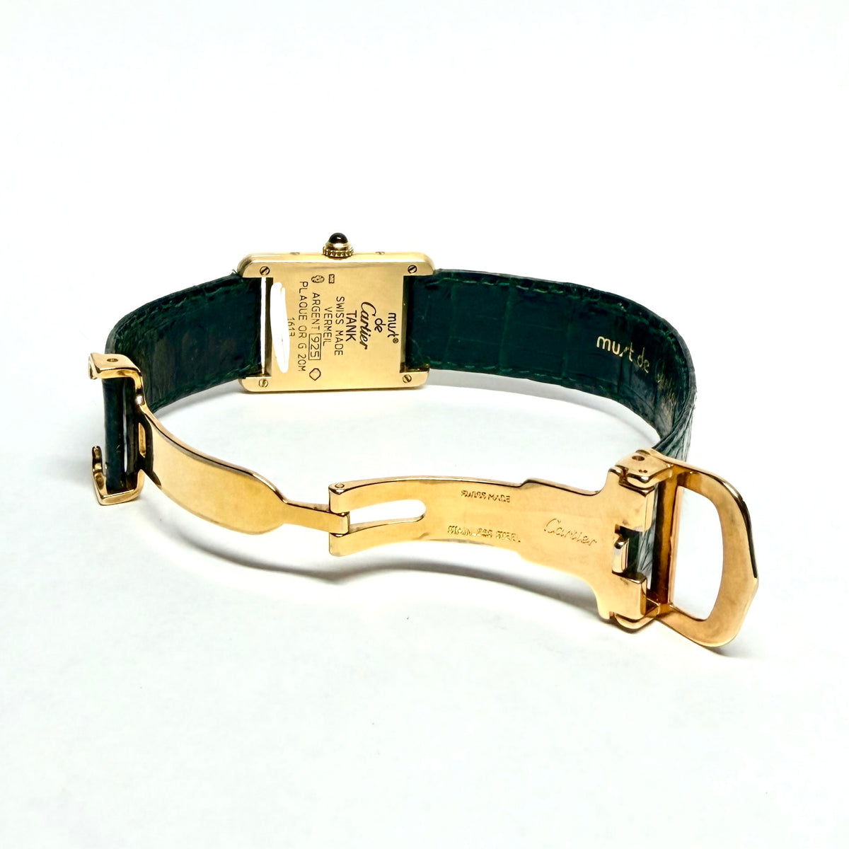 Must de CARTIER TANK VERMEIL Quartz 20mm GP Silver 0.63TCW Diamond Watch White Logo Dial