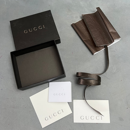 GUCCI Goods Box 5x4.20x1.5 inches + Tissue Paper + Ribbon + Filled Certificate