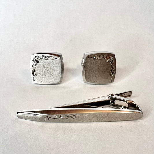 Stainless Steel CUFFLINKS and TIE BAR