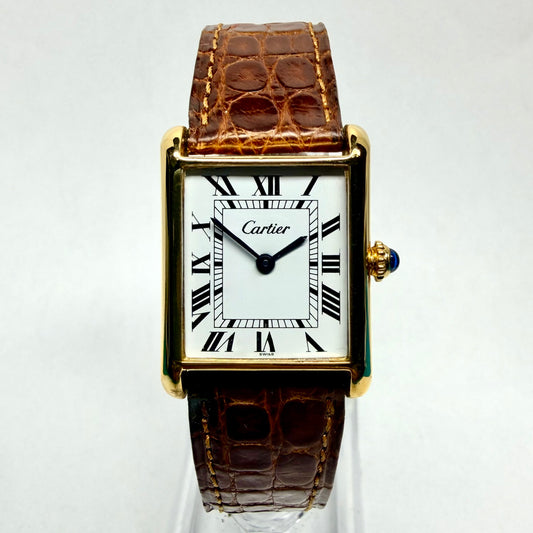 CARTIER TANK Manual Winding 23mm GP Silver Watch White Dial