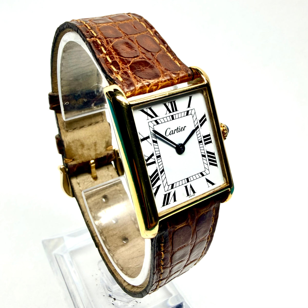 CARTIER TANK Manual Winding 23mm GP Silver Watch White Dial