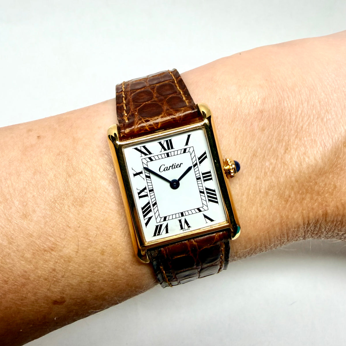 CARTIER TANK Manual Winding 23mm GP Silver Watch White Dial