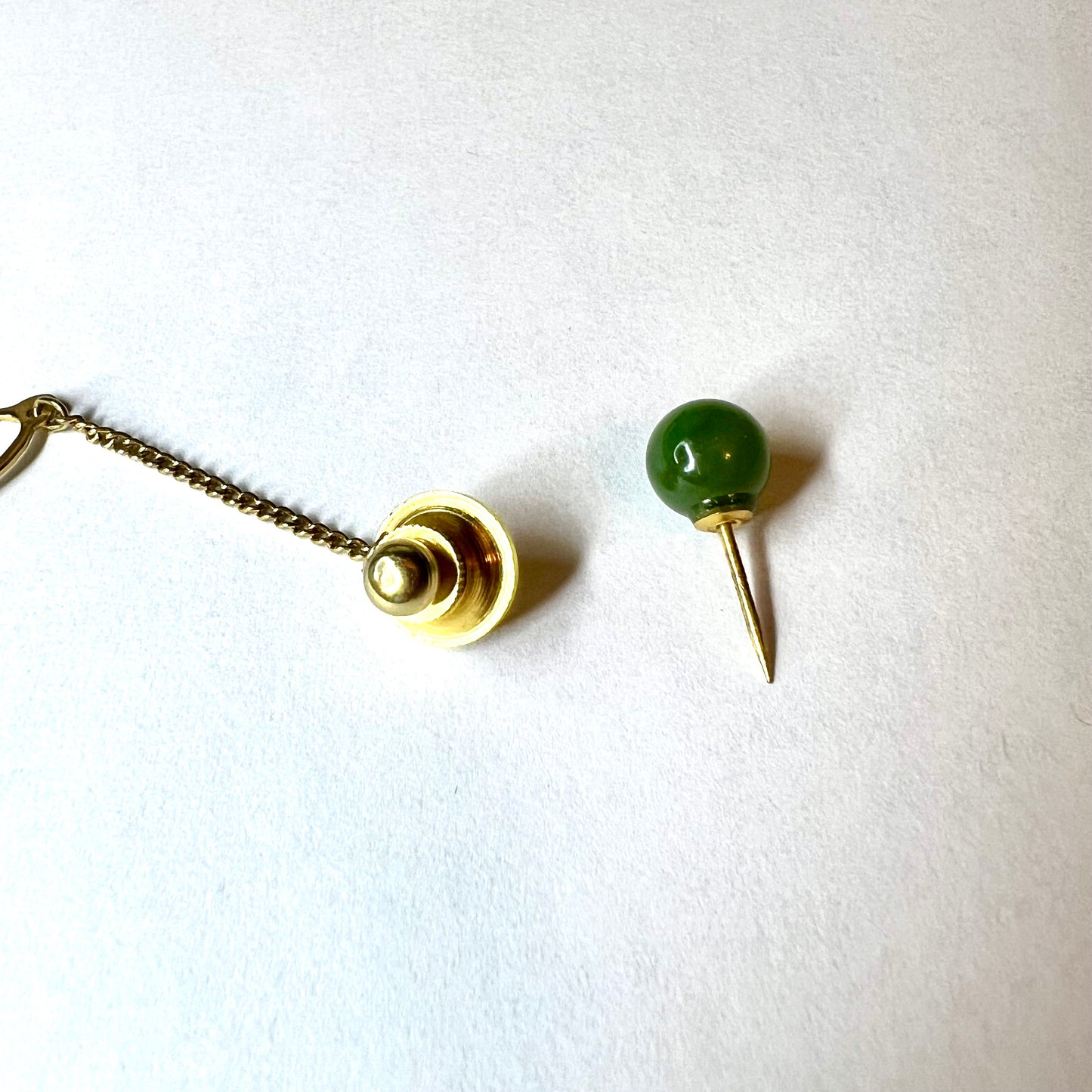 Gold Tone Green Stone TIE TACK