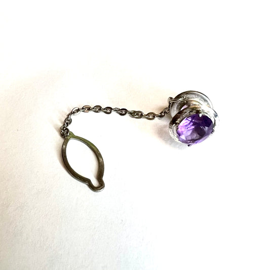 Silver Tone Purple Stone TIE TACK