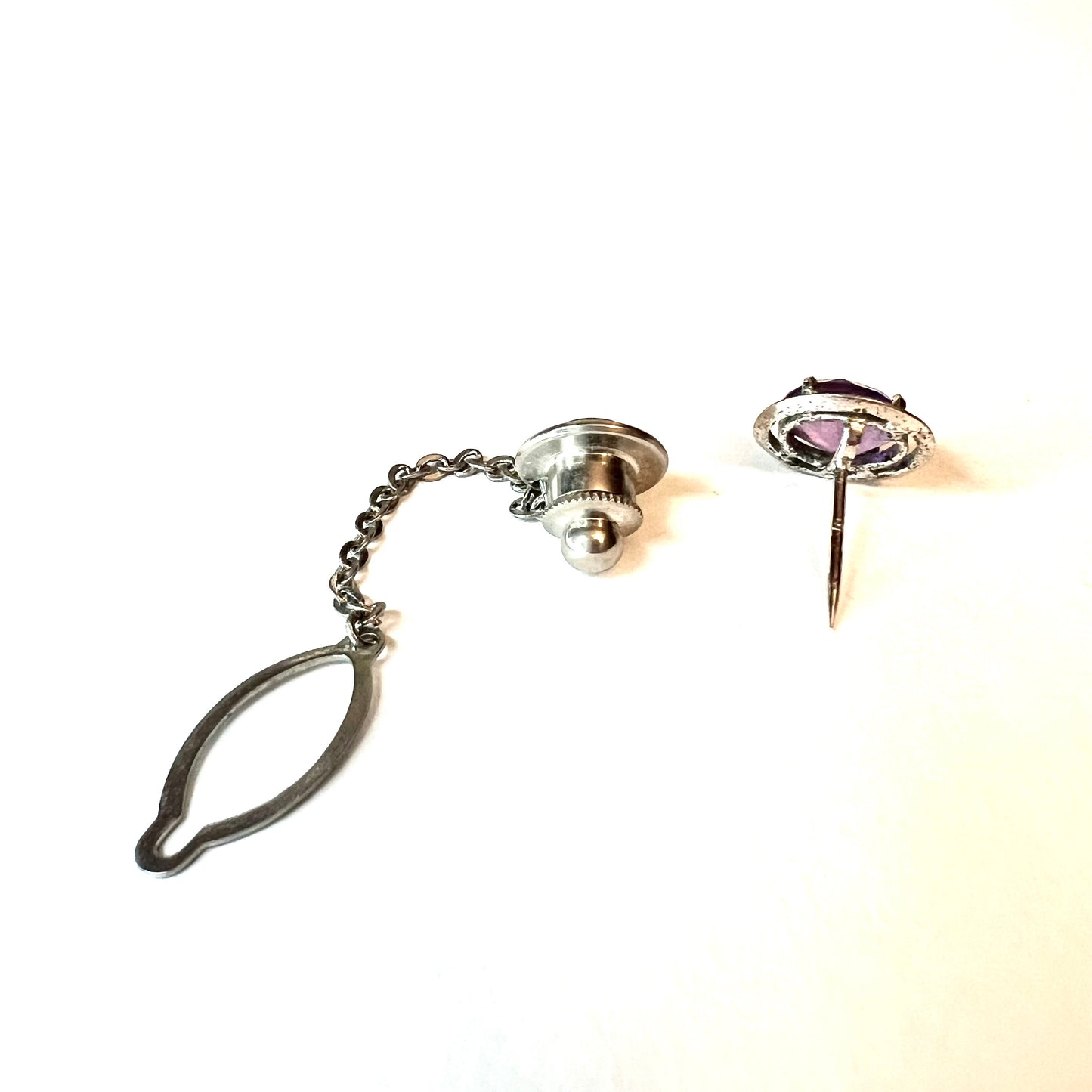 Silver Tone Purple Stone TIE TACK