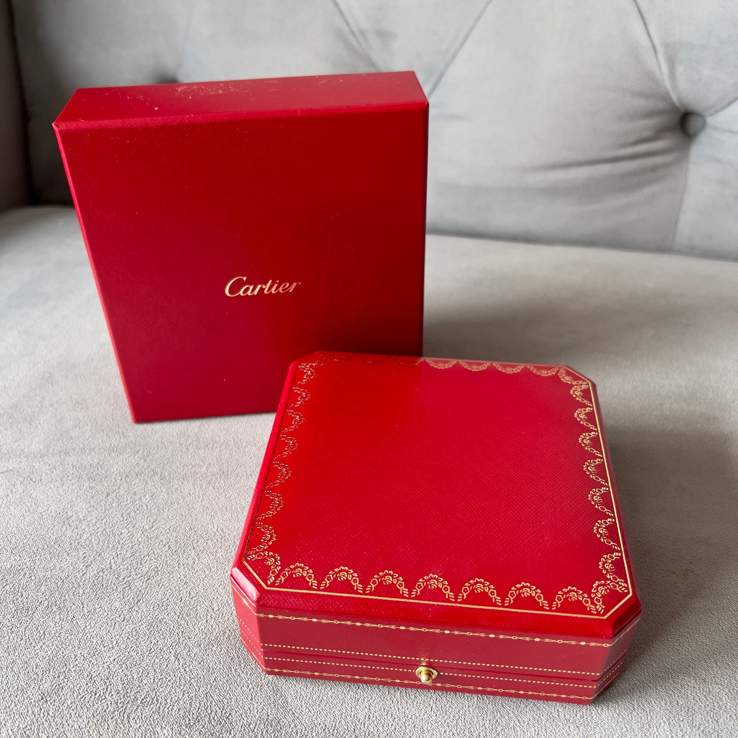 CARTIER Necklace Chain Box + Outer Box 5.25x5.25x2 inches