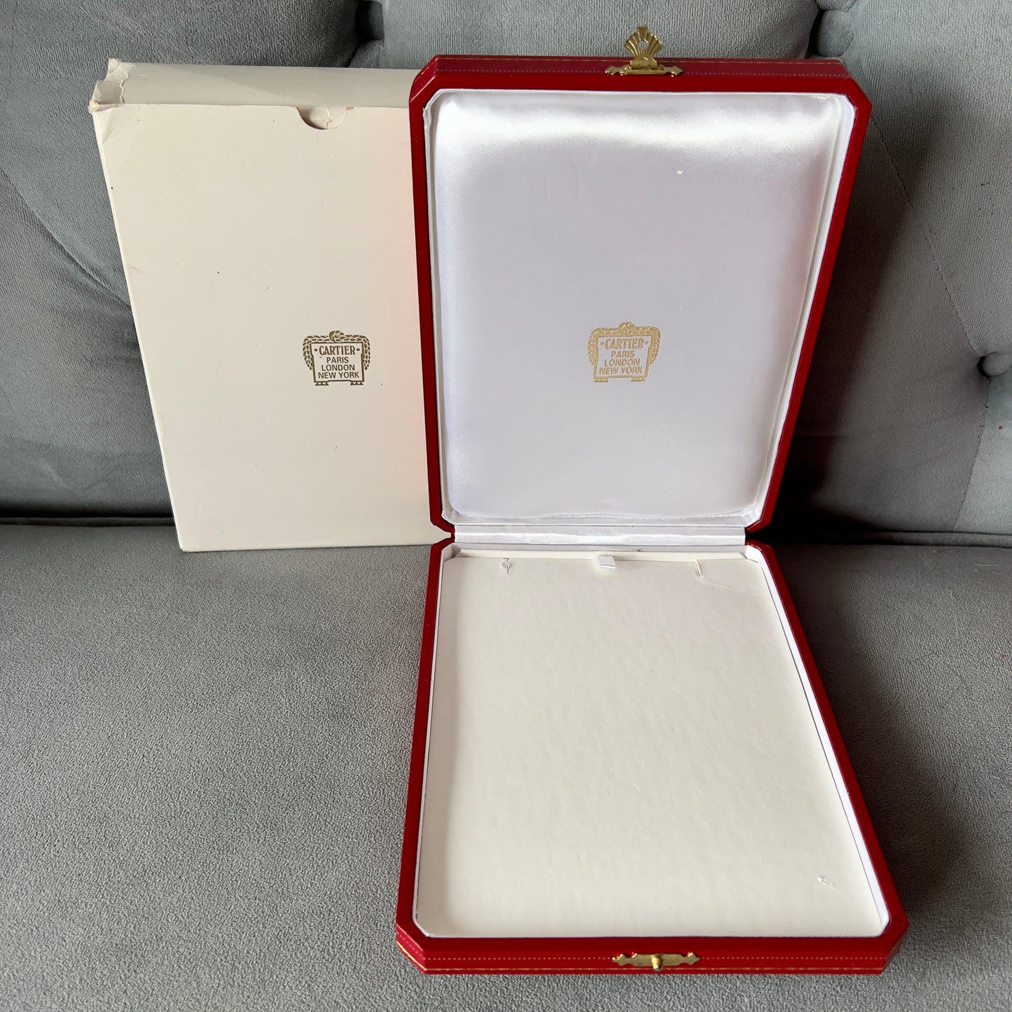 Large CARTIER Necklace Chain Box + Outer Box 8.5 x 7.5 x 1.75 inches