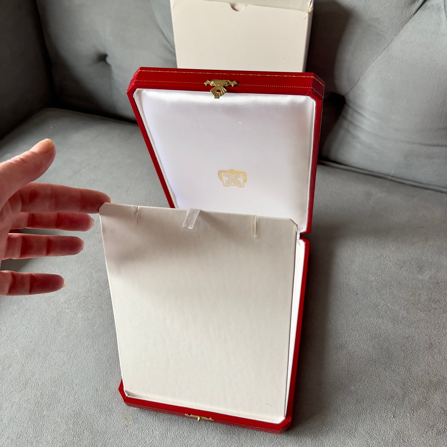 Large CARTIER Necklace Chain Box + Outer Box 8.5 x 7.5 x 1.75 inches