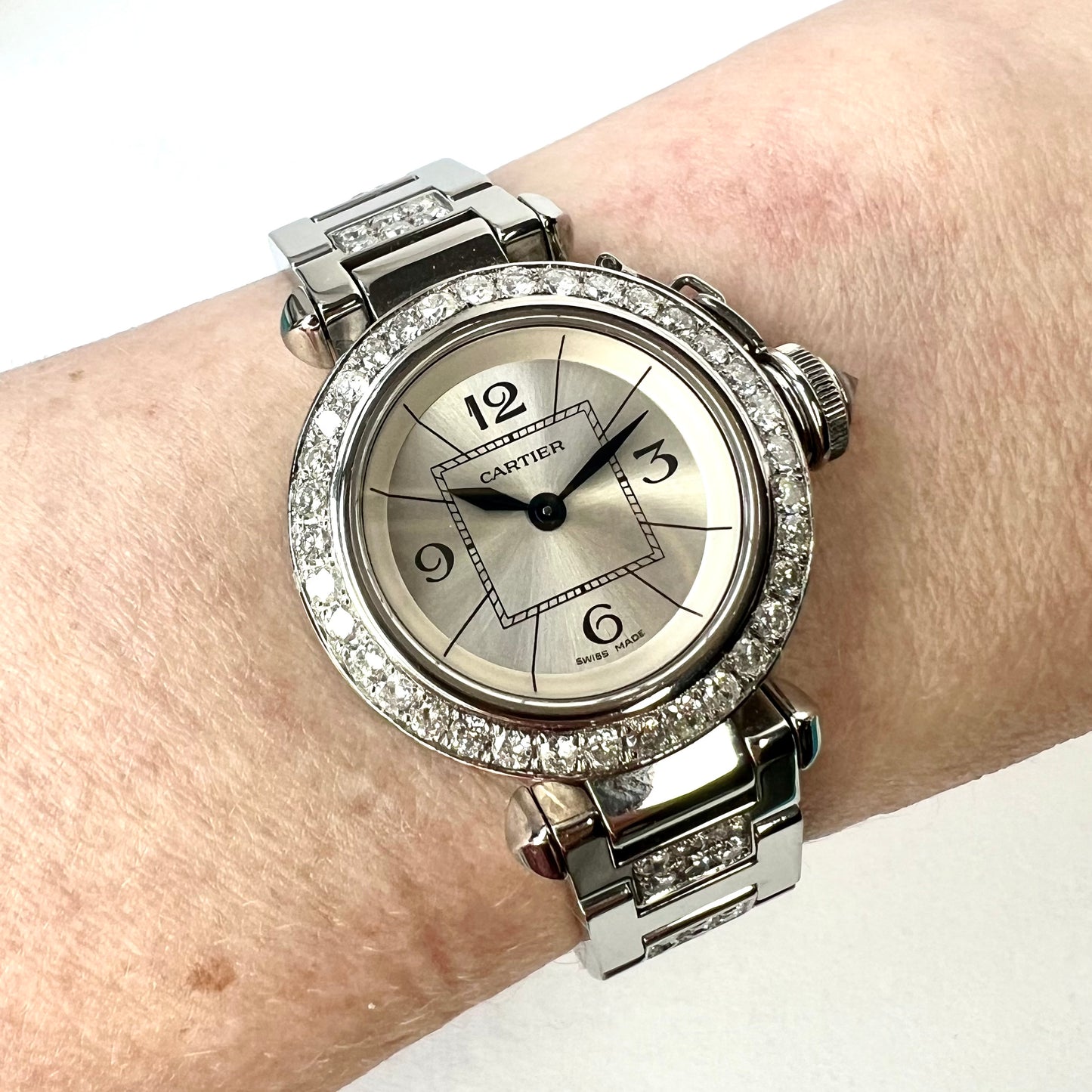 CARTIER PASHA Quartz 26mm Steel 2.3TCW DIAMOND Watch