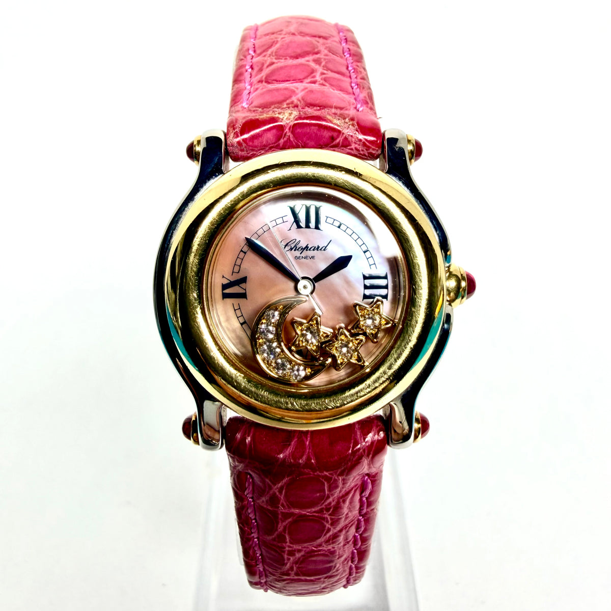 CHOPARD HAPPY SPORT 26mm 2 Tone Floating Diamond Stars and Moon Watch Pink MOP Dial