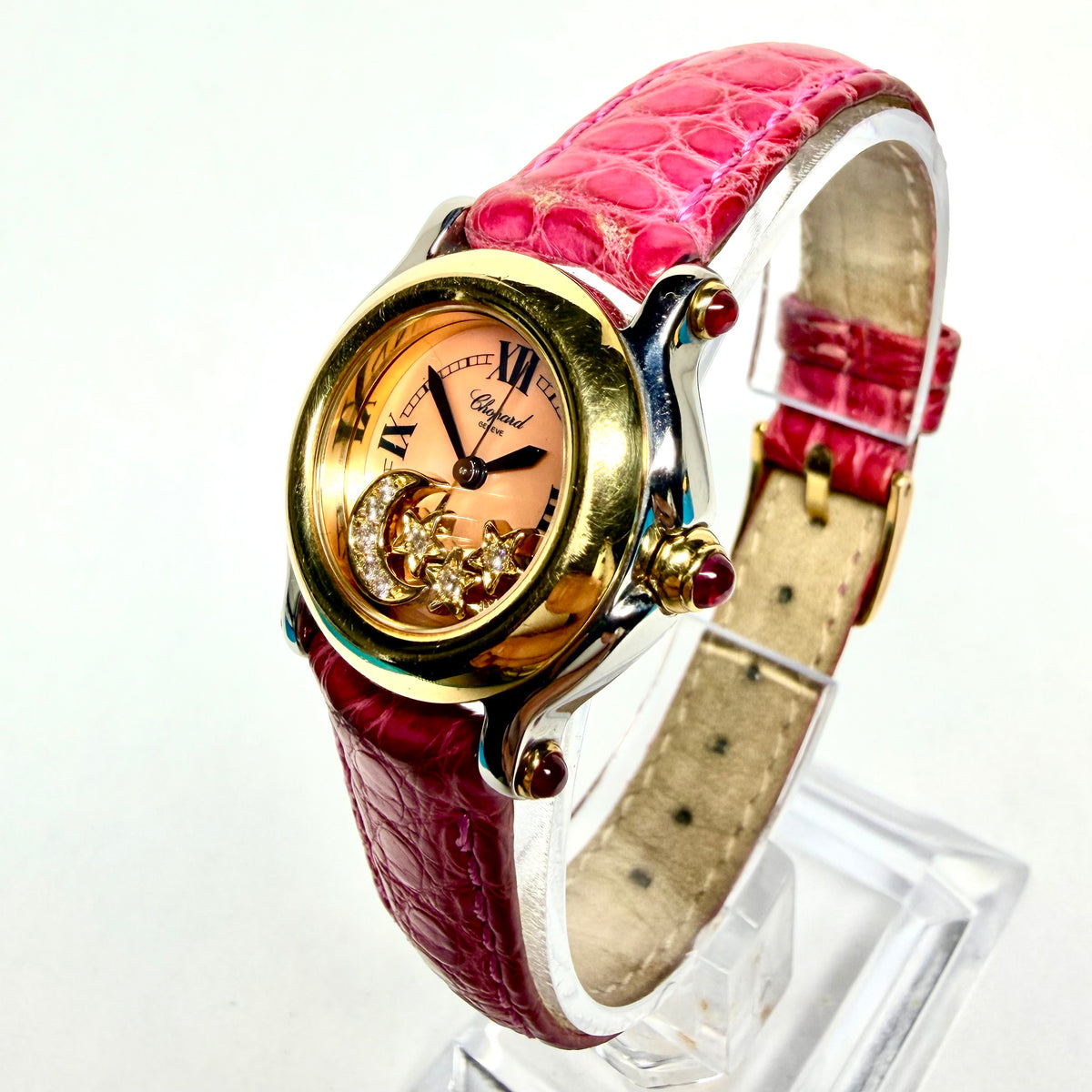 CHOPARD HAPPY SPORT 26mm 2 Tone Floating Diamond Stars and Moon Watch Pink MOP Dial