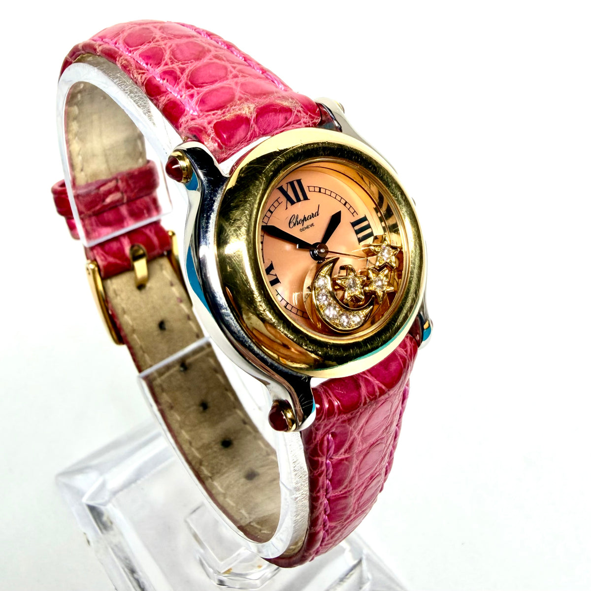 CHOPARD HAPPY SPORT 26mm 2 Tone Floating Diamond Stars and Moon Watch Pink MOP Dial