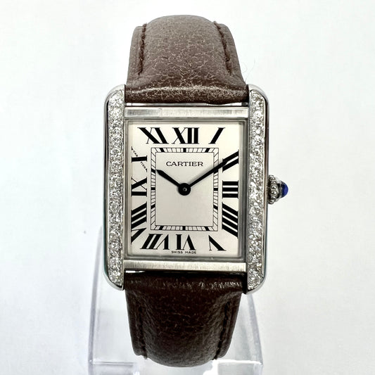 CARTIER TANK SOLO 24mm Steel Watch 0.62TCW Diamonds