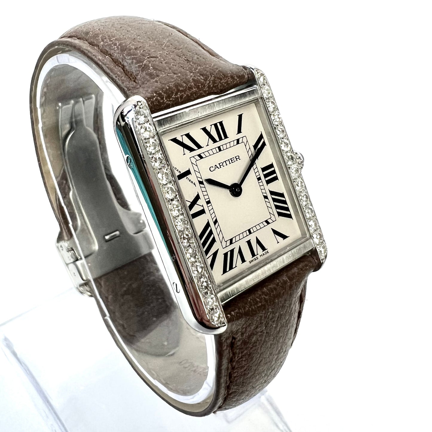 CARTIER TANK SOLO 24mm Steel Watch 0.62TCW Diamonds