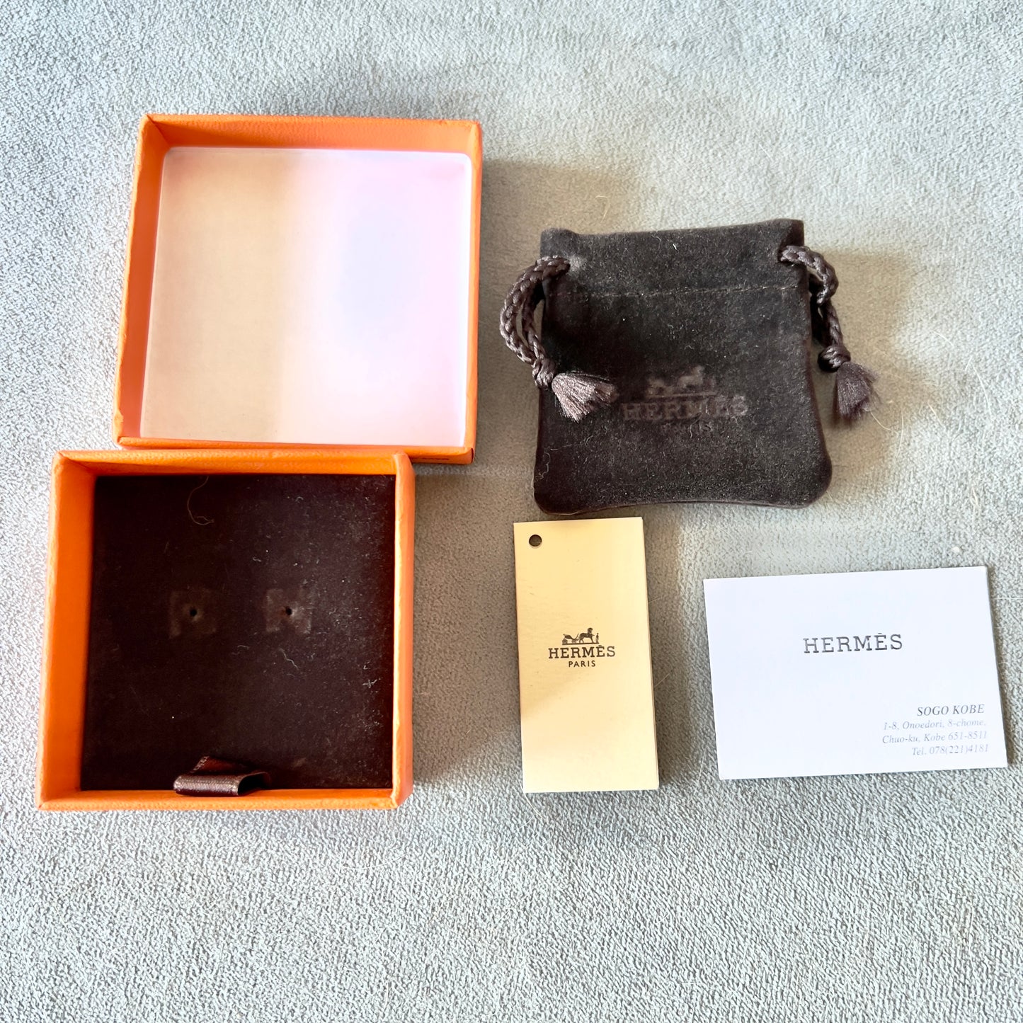 HERMES Earrings Box + Pouch + Tag