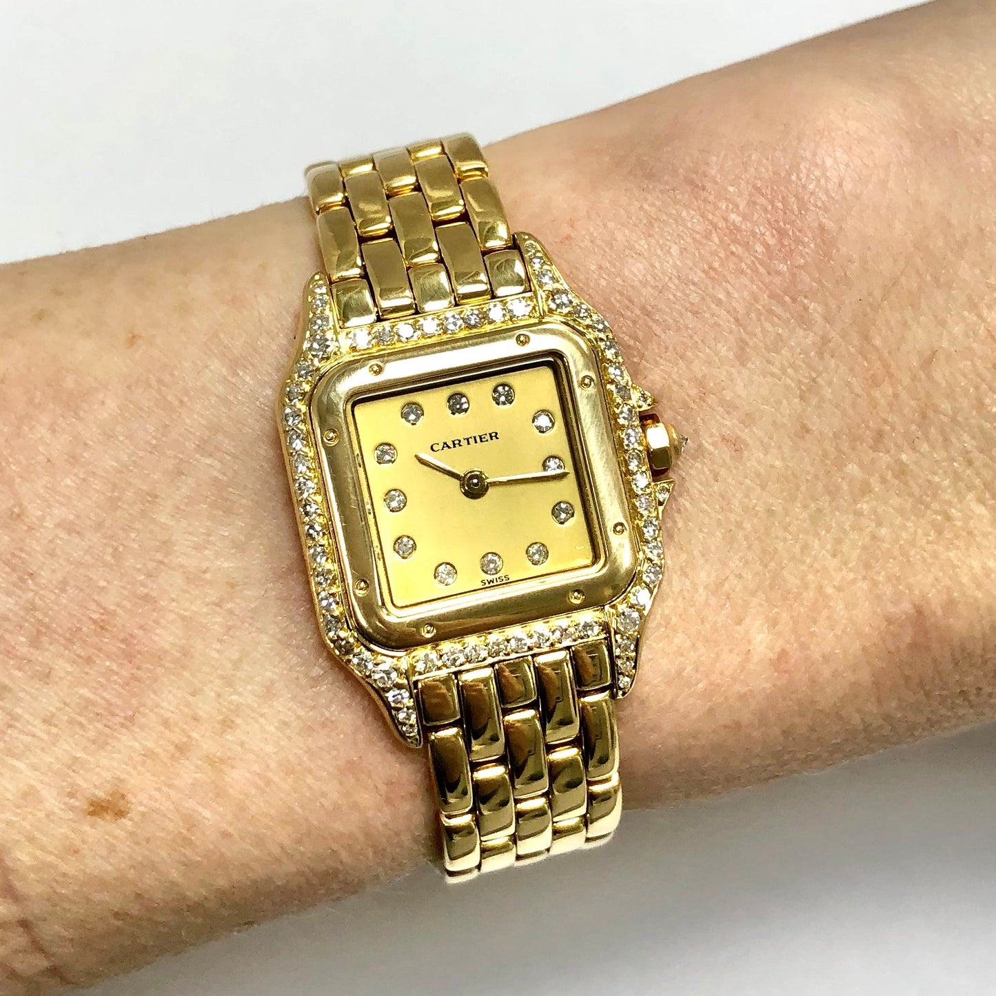CARTIER PANTHERE Quartz 23mm 18K Yellow Gold ~1TCW Diamond Watch Factory Diamond Dial