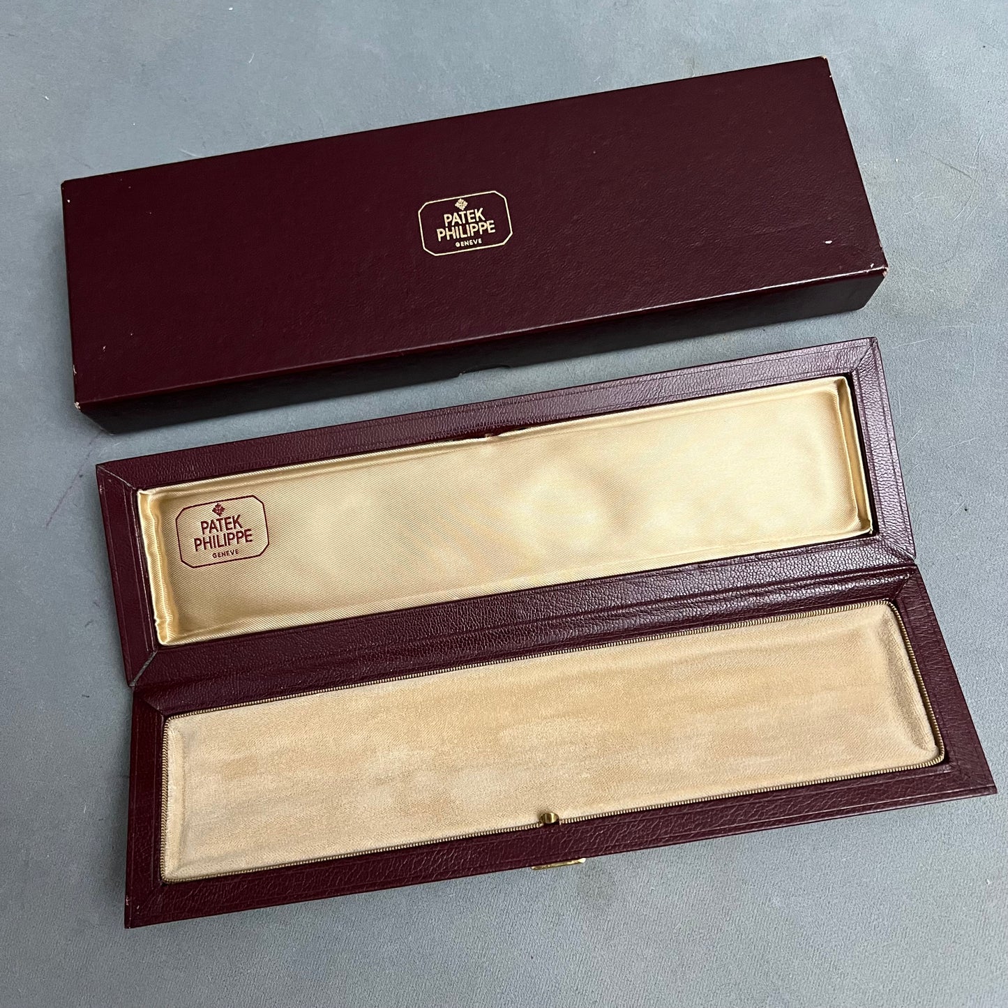 PATEK PHILIPPE Burgundy Box + Outer Box 10.60x3.30x1.25 inches