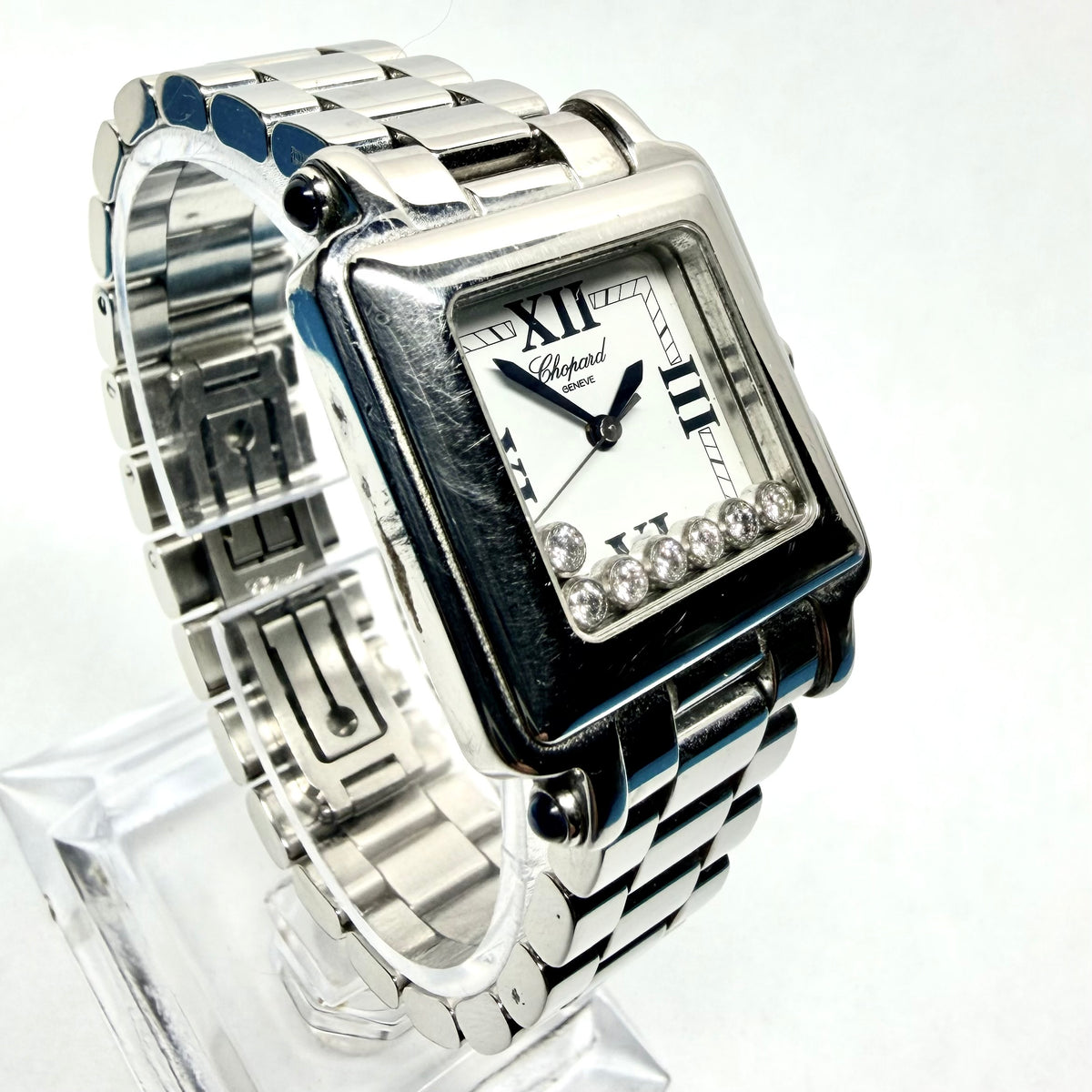 CHOPARD HAPPY SPORT Quartz 27mm Steel 7 Floating DIAMOND Watch White Dial
