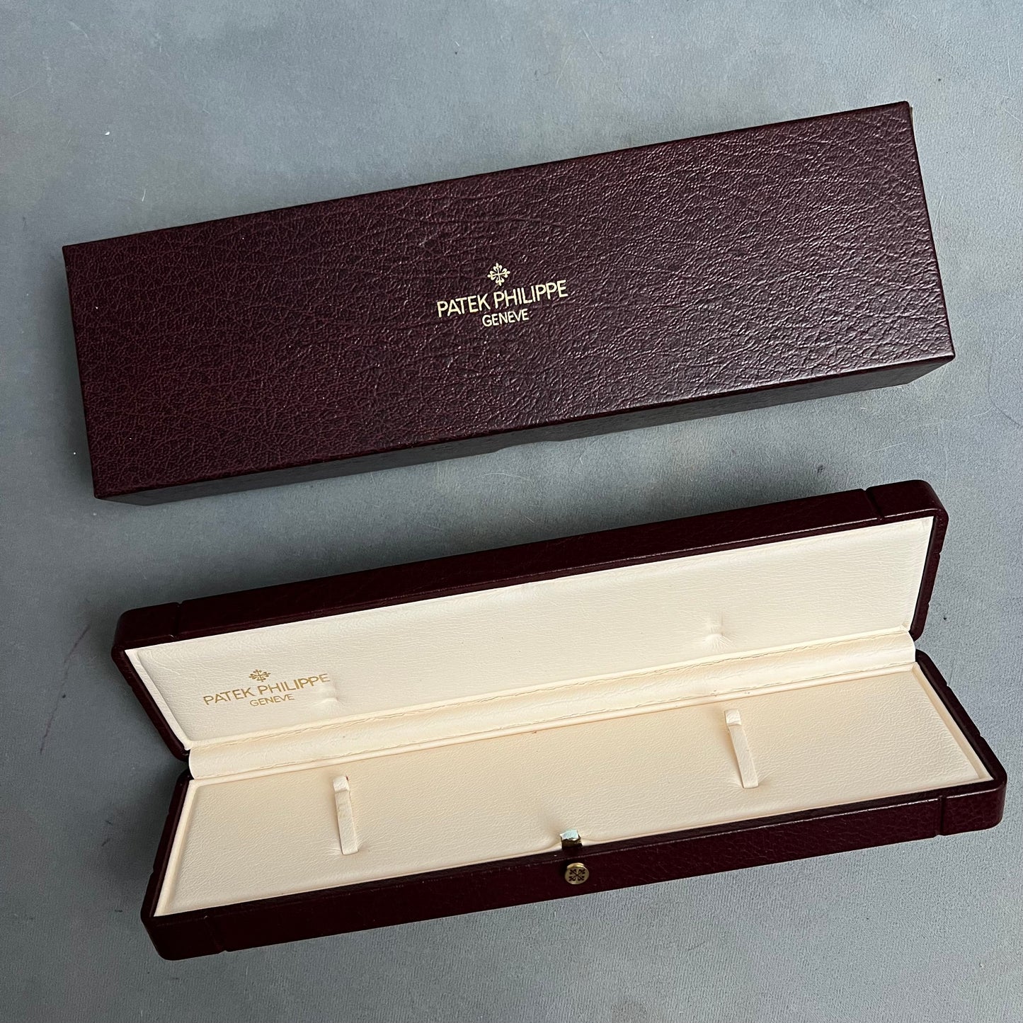 PATEK PHILIPPE Burgundy Box + Outer Box 10.30x3.10x1.75 inches