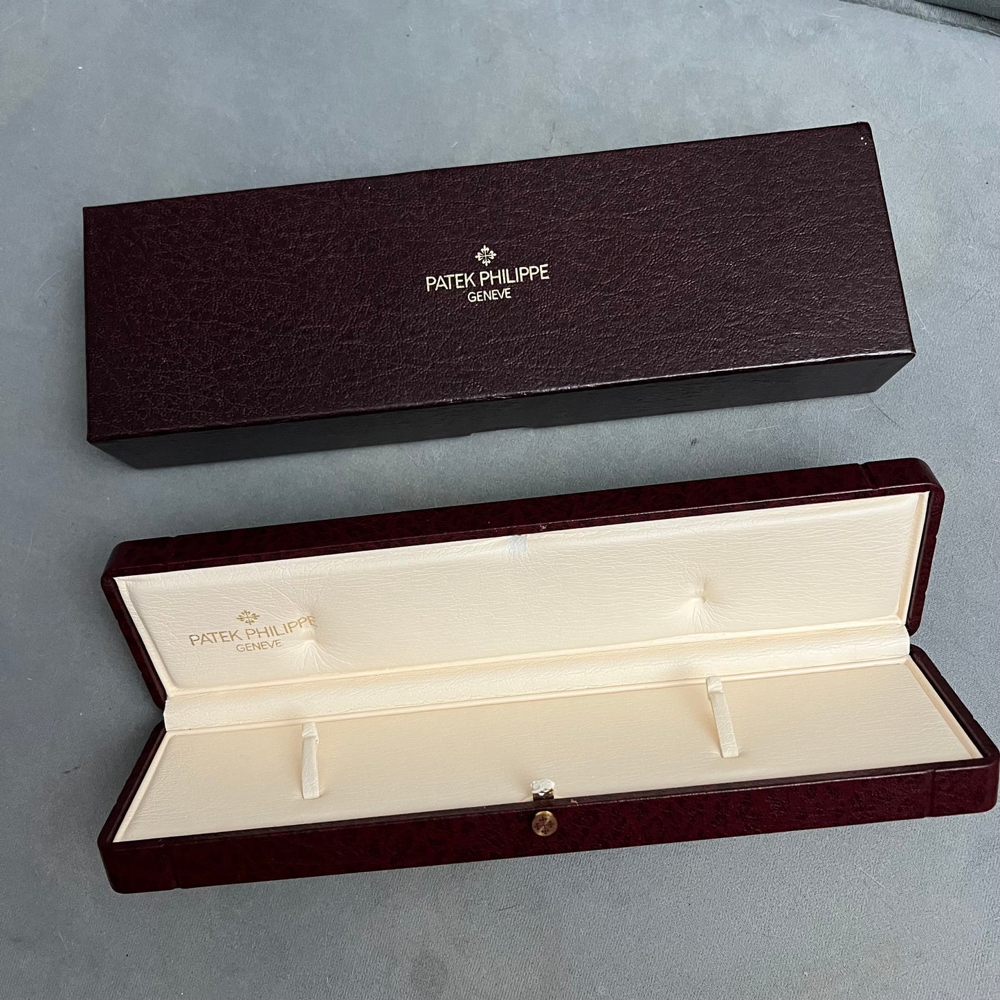 PATEK PHILIPPE Burgundy Box + Outer Box 10.30x3.10x1.75 inches