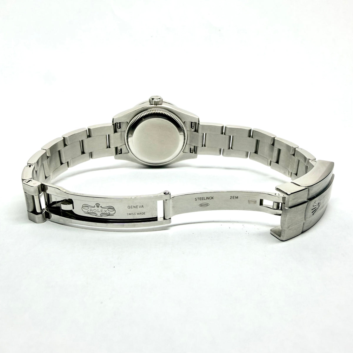 ROLEX Oyster Perpetual Automatic 26mm Steel Diamond Bezel Watch Blue Dial