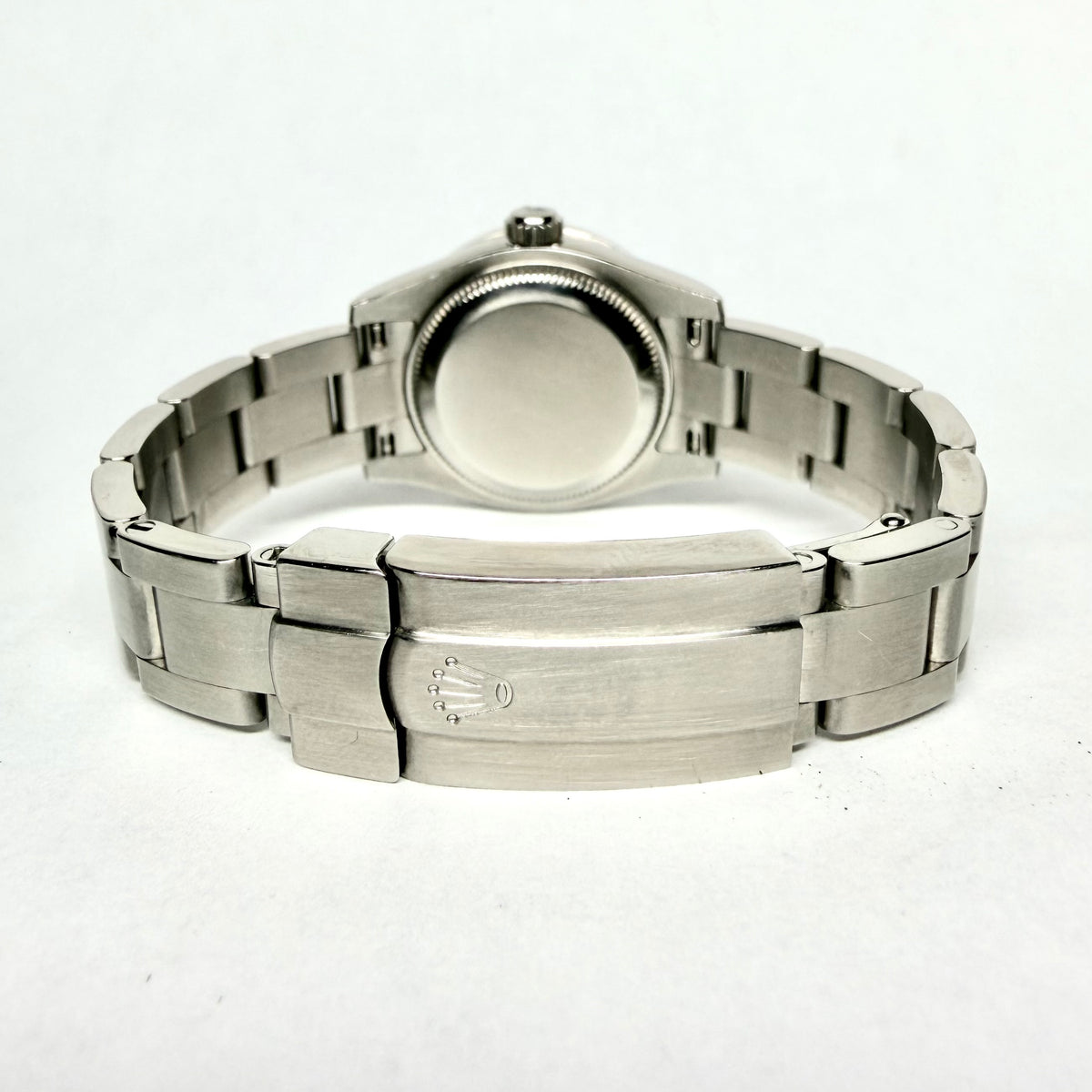 ROLEX Oyster Perpetual Automatic 26mm Steel Diamond Bezel Watch Blue Dial