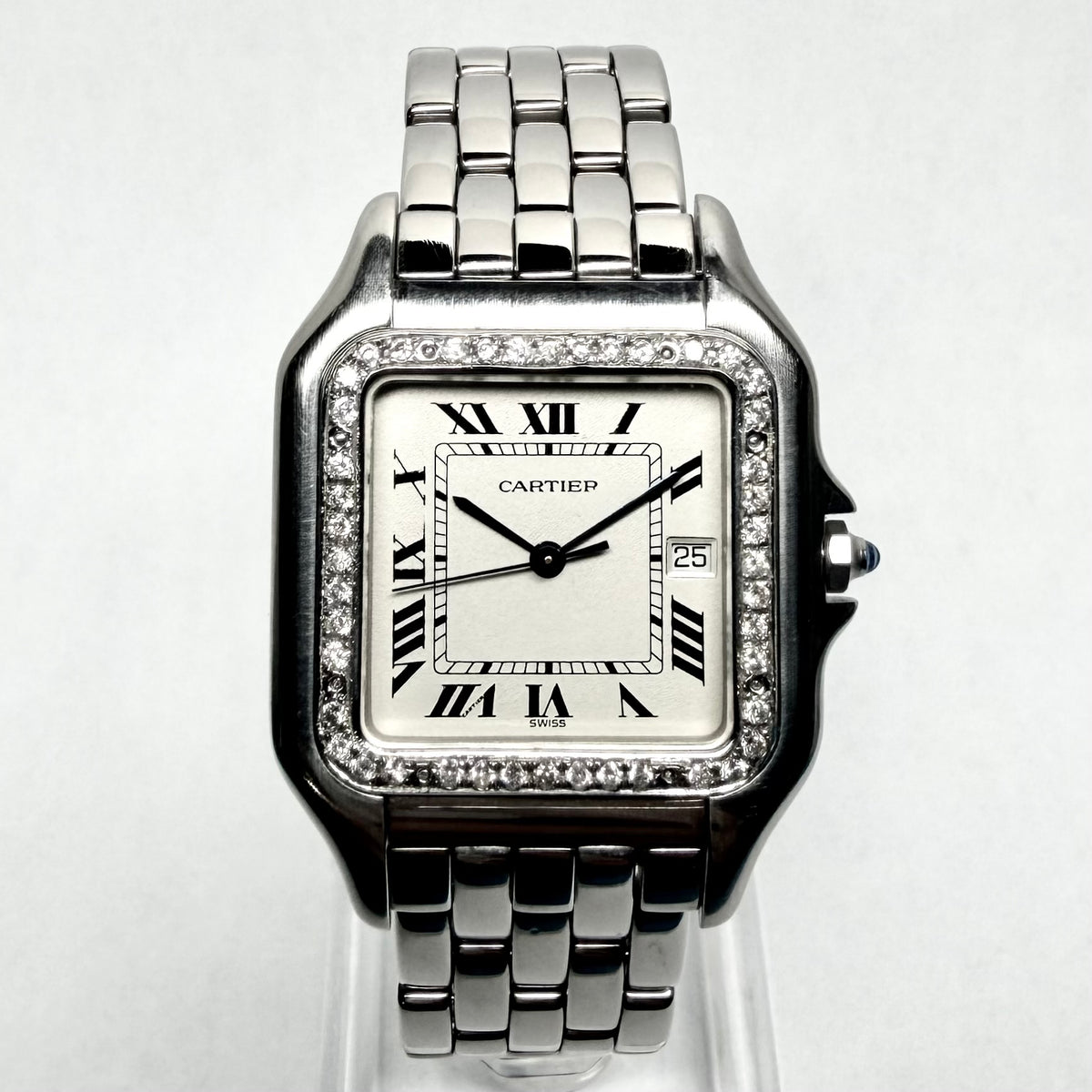 CARTIER PANTHERE Quartz 29mm Steel 0.55TCW Diamond Watch Cream Dial