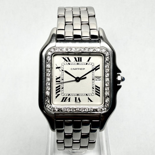 CARTIER PANTHERE Quartz 29mm Steel 0.55TCW Diamond Watch Cream Dial