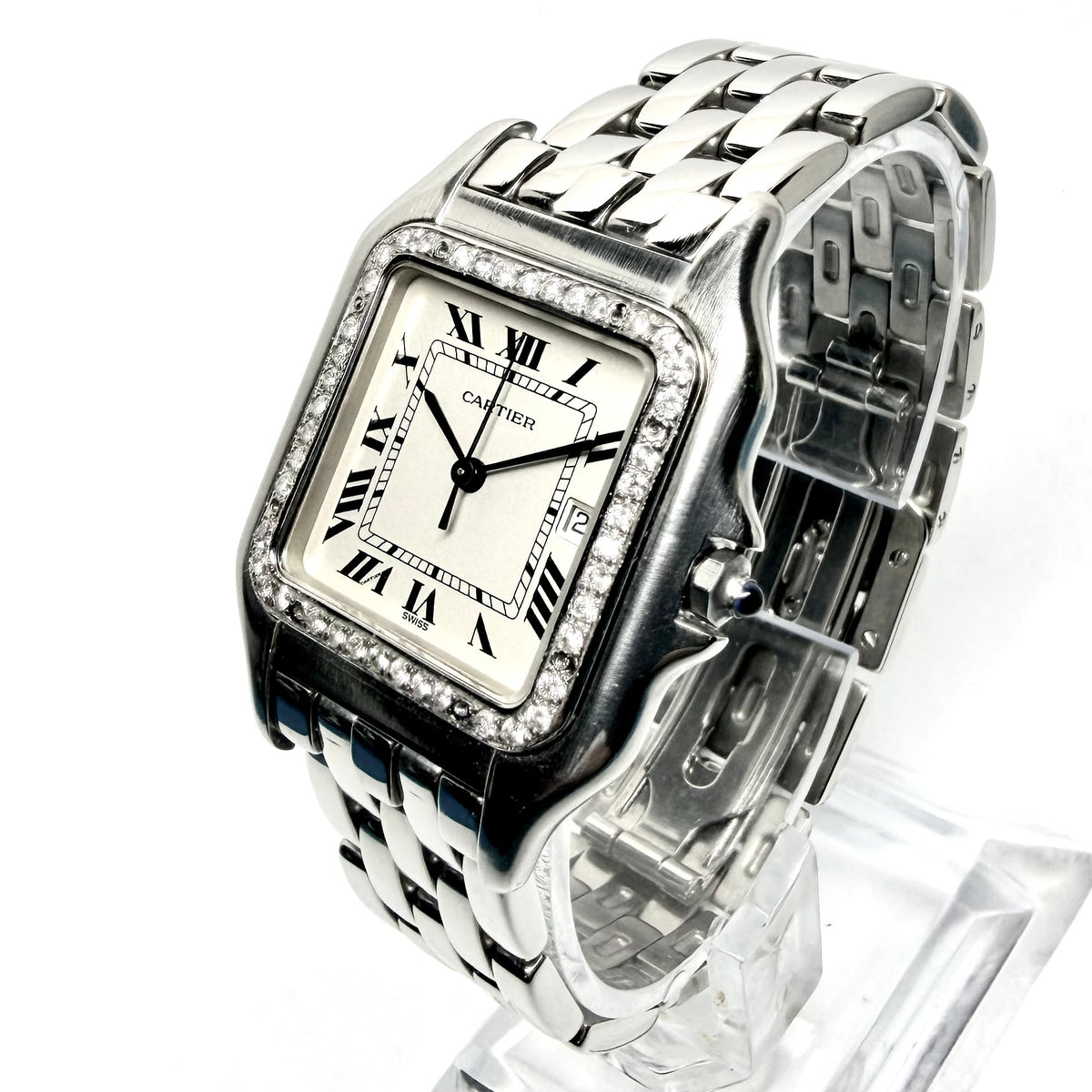 CARTIER PANTHERE Quartz 29mm Steel 0.55TCW Diamond Watch Cream Dial