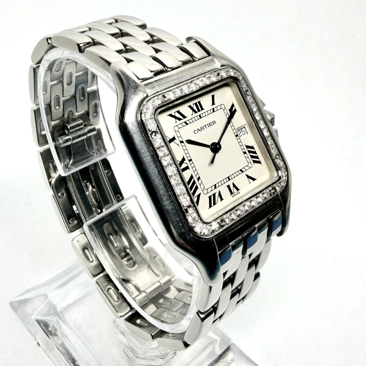 CARTIER PANTHERE Quartz 29mm Steel 0.55TCW Diamond Watch Cream Dial