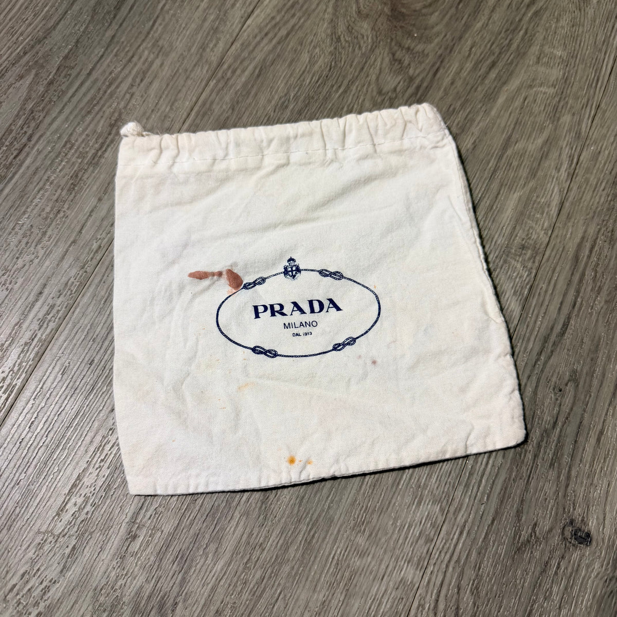 PRADA Off White 100% Cotton Drawstring Dust Bag 7x6.75” Made in ITALY