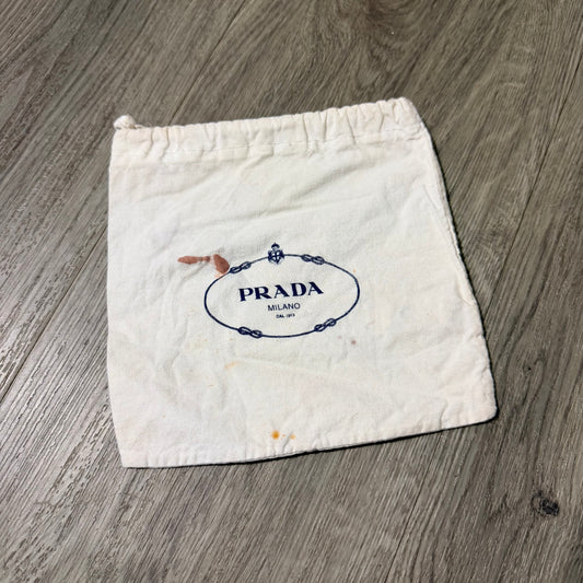 PRADA Off White 100% Cotton Drawstring Dust Bag 7x6.75” Made in ITALY