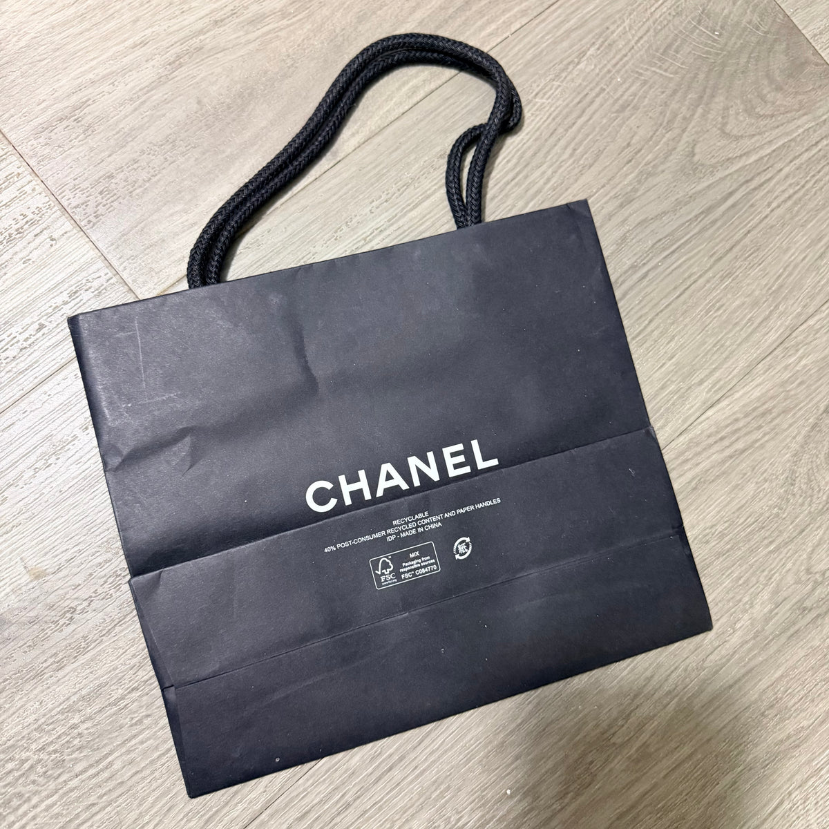 CHANEL Black Matte Paper Shopping Gift Bag 8.75x7.5x3.5”